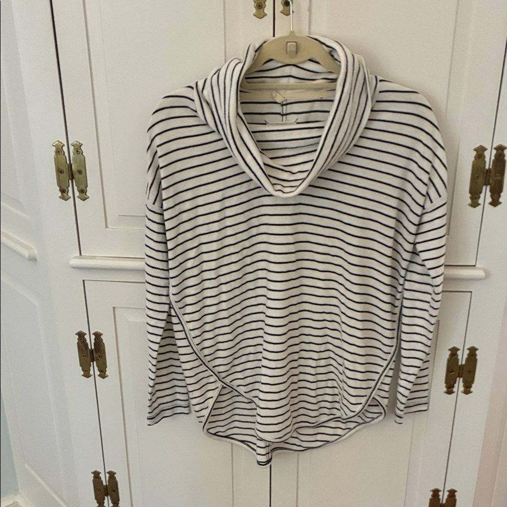 Lou & Grey Black and White Striped Cowl Neck Sweater